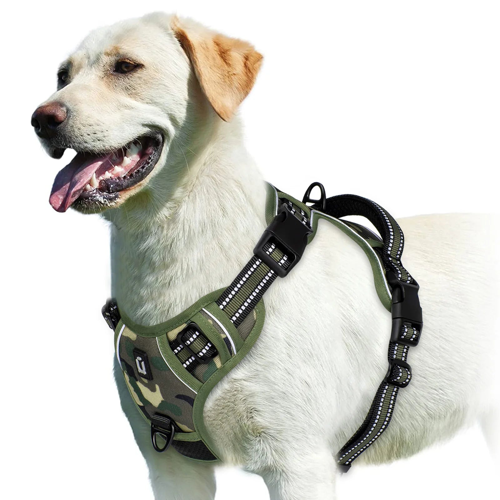 Adjustable Soft Padded No Pull Dog Harness Vest with Easy Control Handle Reflective Polyester Blends for Adult Dogs