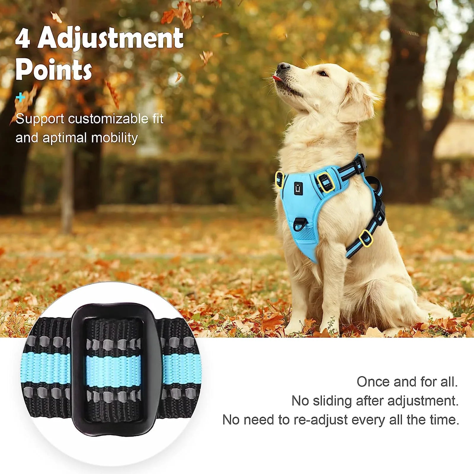 Adjustable Soft Padded No Pull Dog Harness Vest with Easy Control Handle Reflective Polyester Blends for Adult Dogs