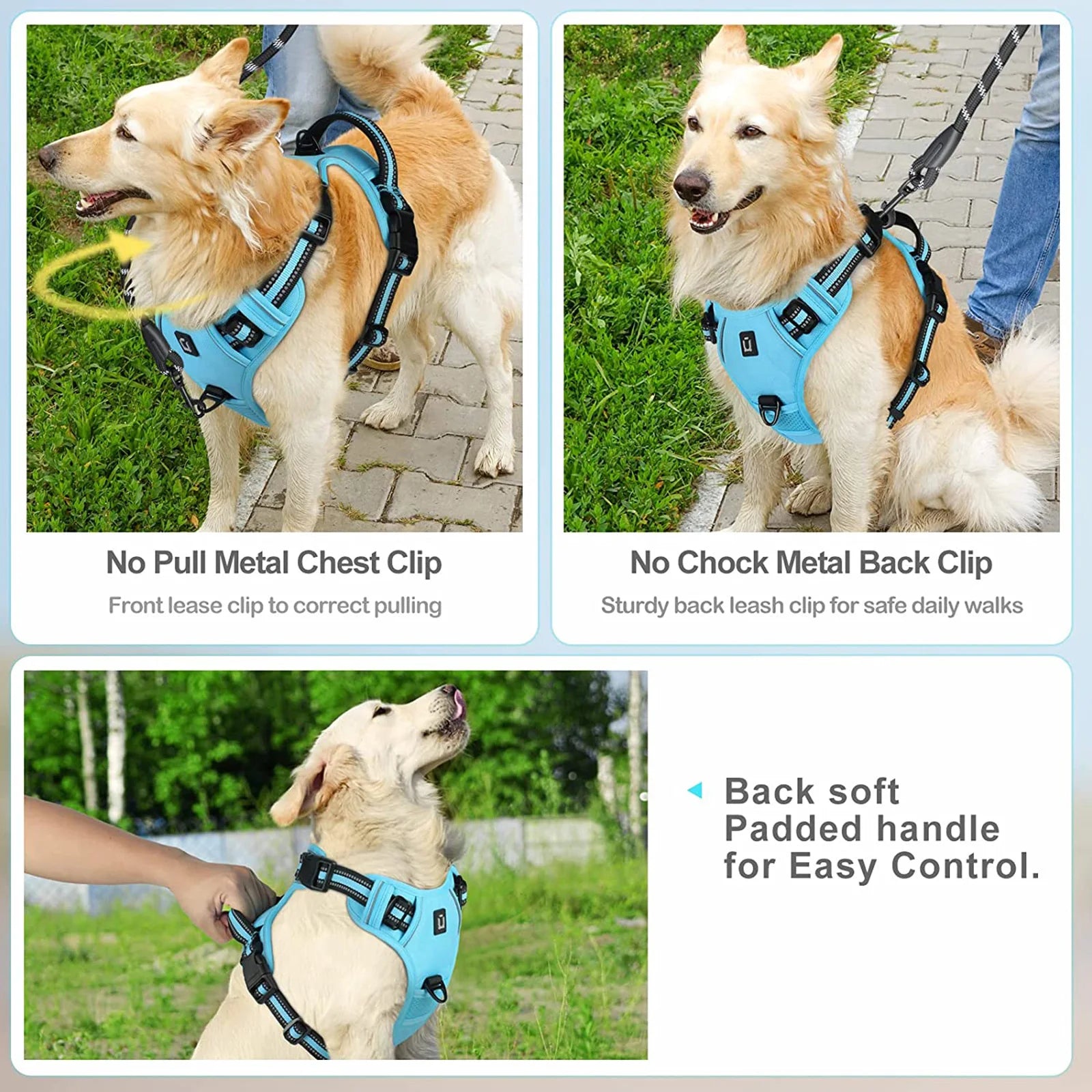 Adjustable Soft Padded No Pull Dog Harness Vest with Easy Control Handle Reflective Polyester Blends for Adult Dogs