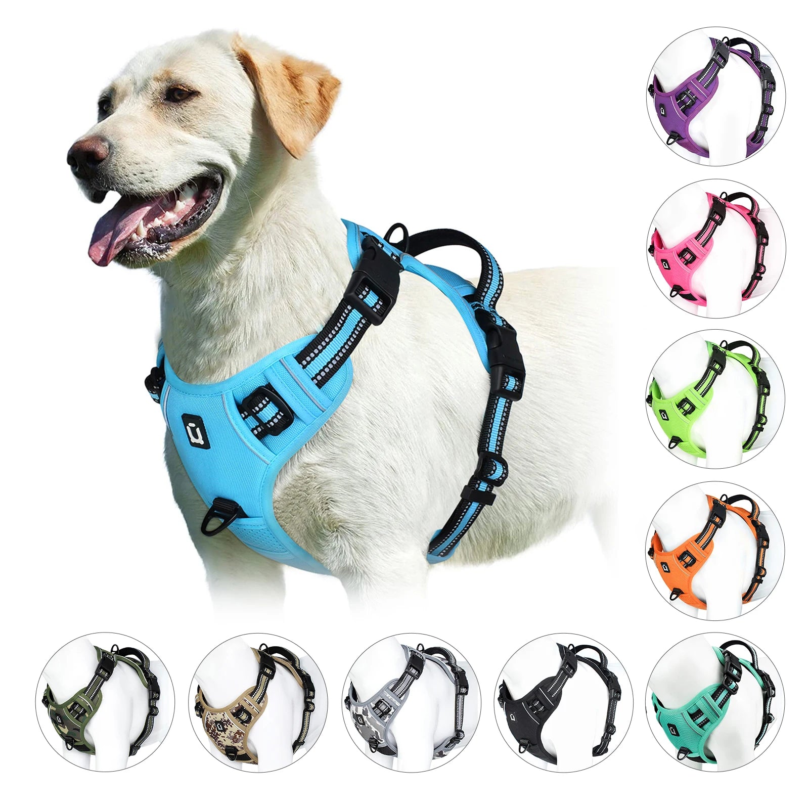 Adjustable Soft Padded No Pull Dog Harness Vest with Easy Control Handle Reflective Polyester Blends for Adult Dogs